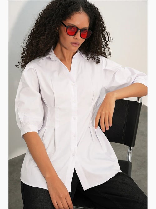 Camisa feminina em mistura de algodão bdart - Kiabi Camisa feminina em mistura de algodão bdart - Kiabi