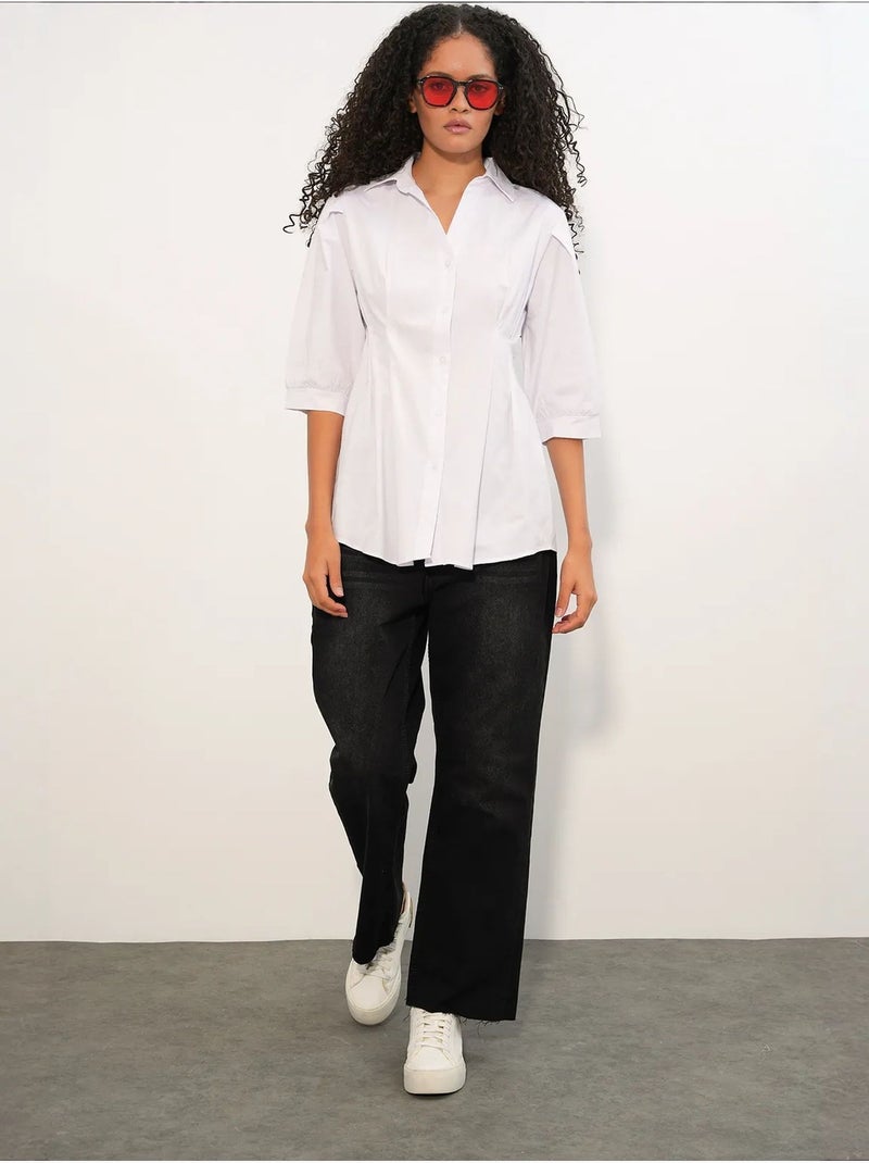 Camisa feminina em mistura de algodão bdart Branco - Kiabi