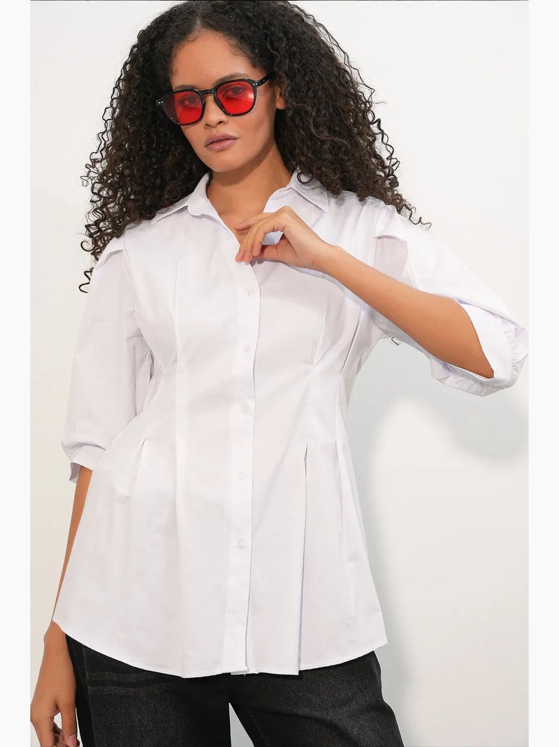 Camisa feminina em mistura de algodão bdart Branco - Kiabi