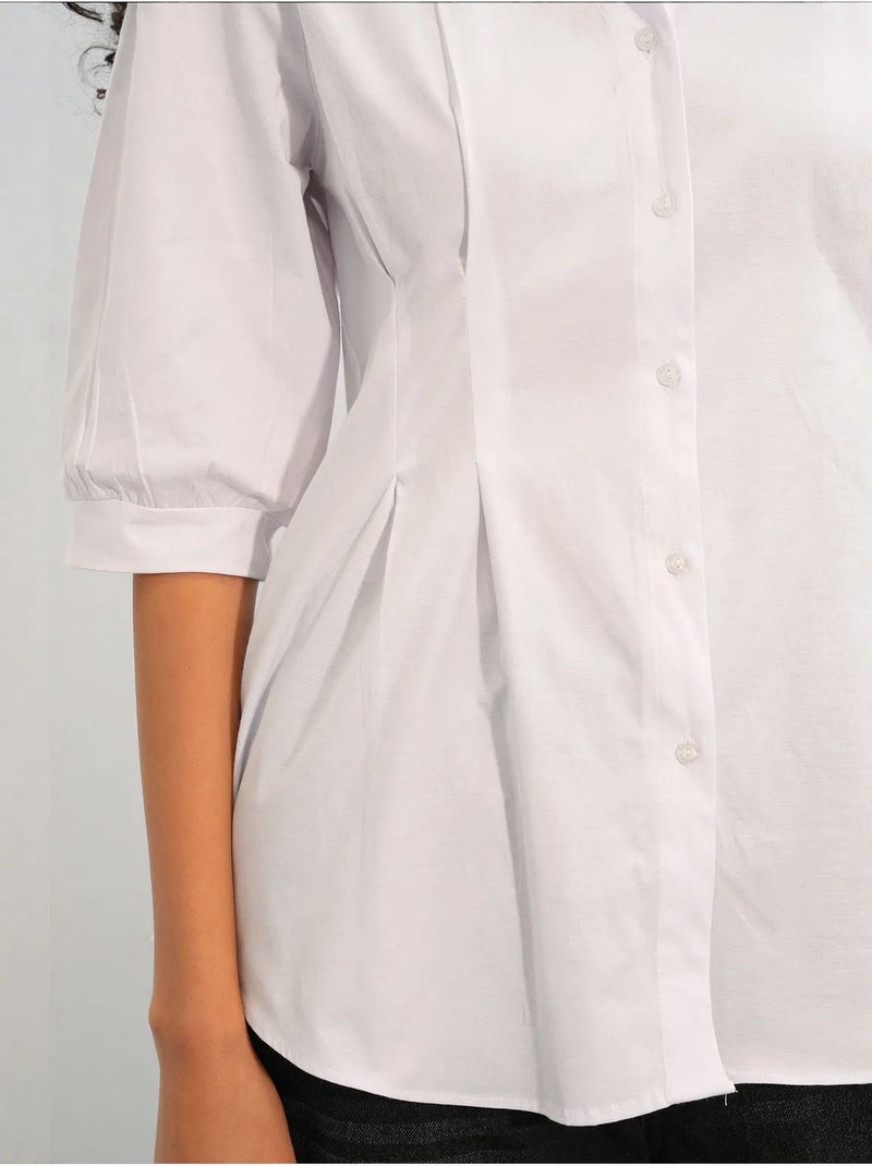 Camisa feminina em mistura de algodão bdart Branco - Kiabi