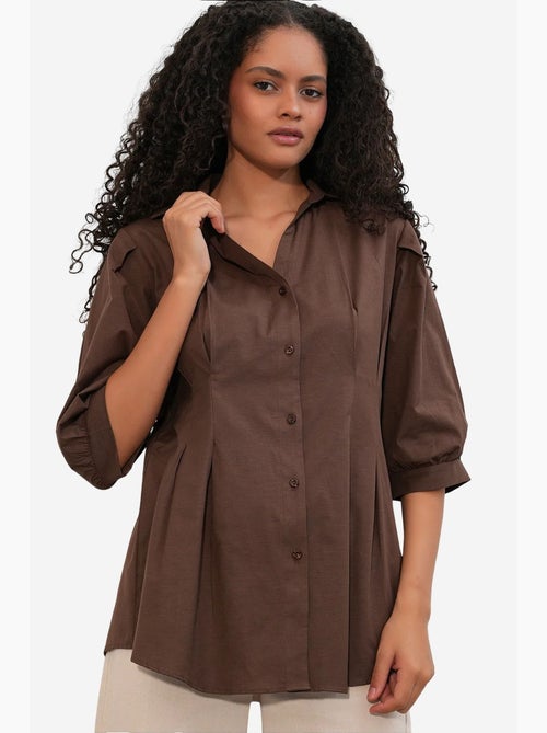 Camisa feminina em mistura de algodão bdart - Kiabi Camisa feminina em mistura de algodão bdart - Kiabi
