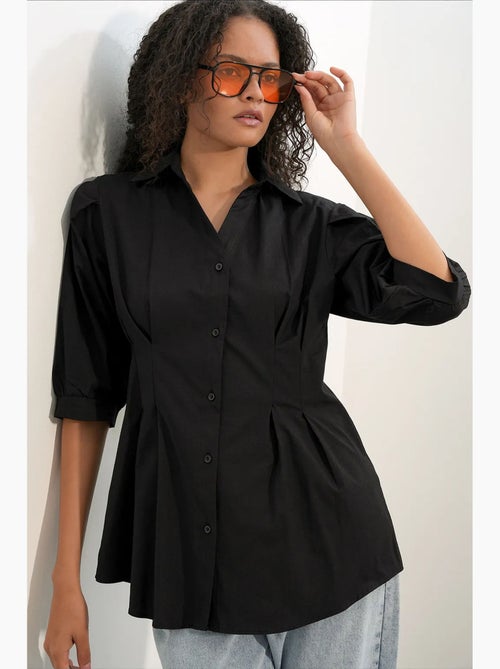Camisa feminina em mistura de algodão bdart - Kiabi Camisa feminina em mistura de algodão bdart - Kiabi