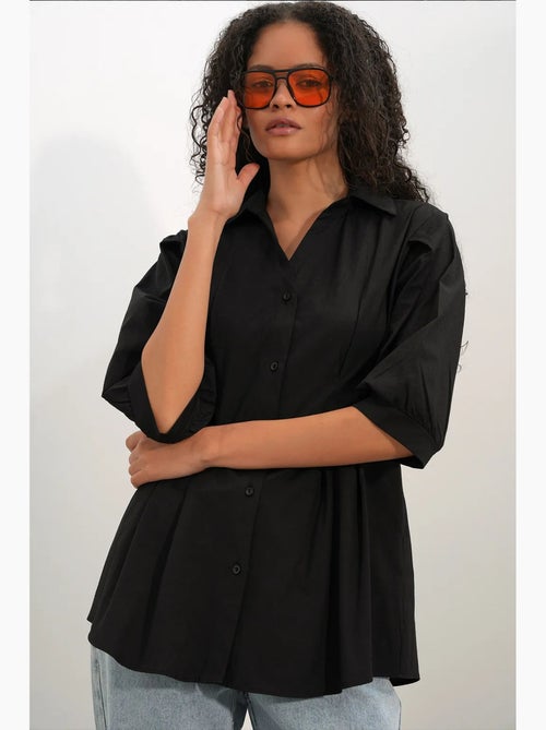 Camisa feminina em mistura de algodão bdart - Kiabi Camisa feminina em mistura de algodão bdart - Kiabi