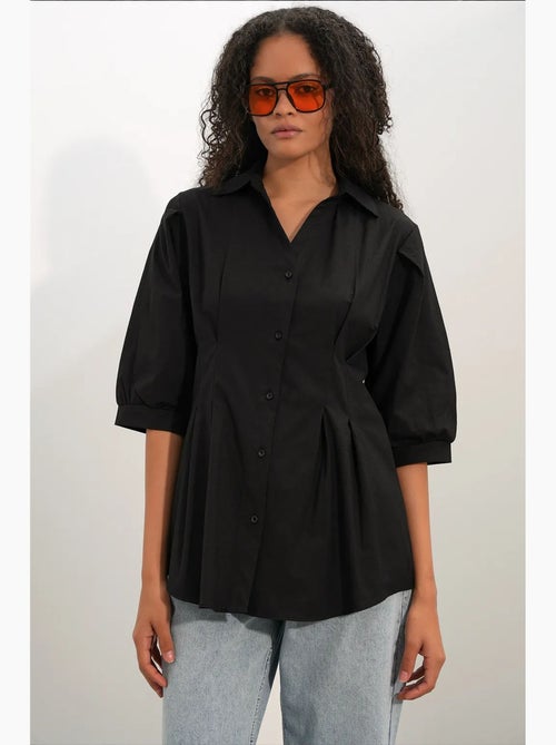 Camisa feminina em mistura de algodão bdart - Kiabi Camisa feminina em mistura de algodão bdart - Kiabi