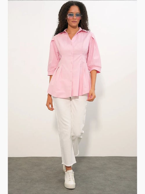 Camisa feminina em mistura de algodão bdart - Kiabi Camisa feminina em mistura de algodão bdart - Kiabi