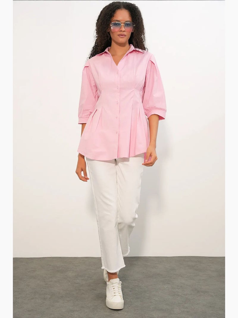Camisa feminina em mistura de algodão bdart Rosa-claro - Kiabi