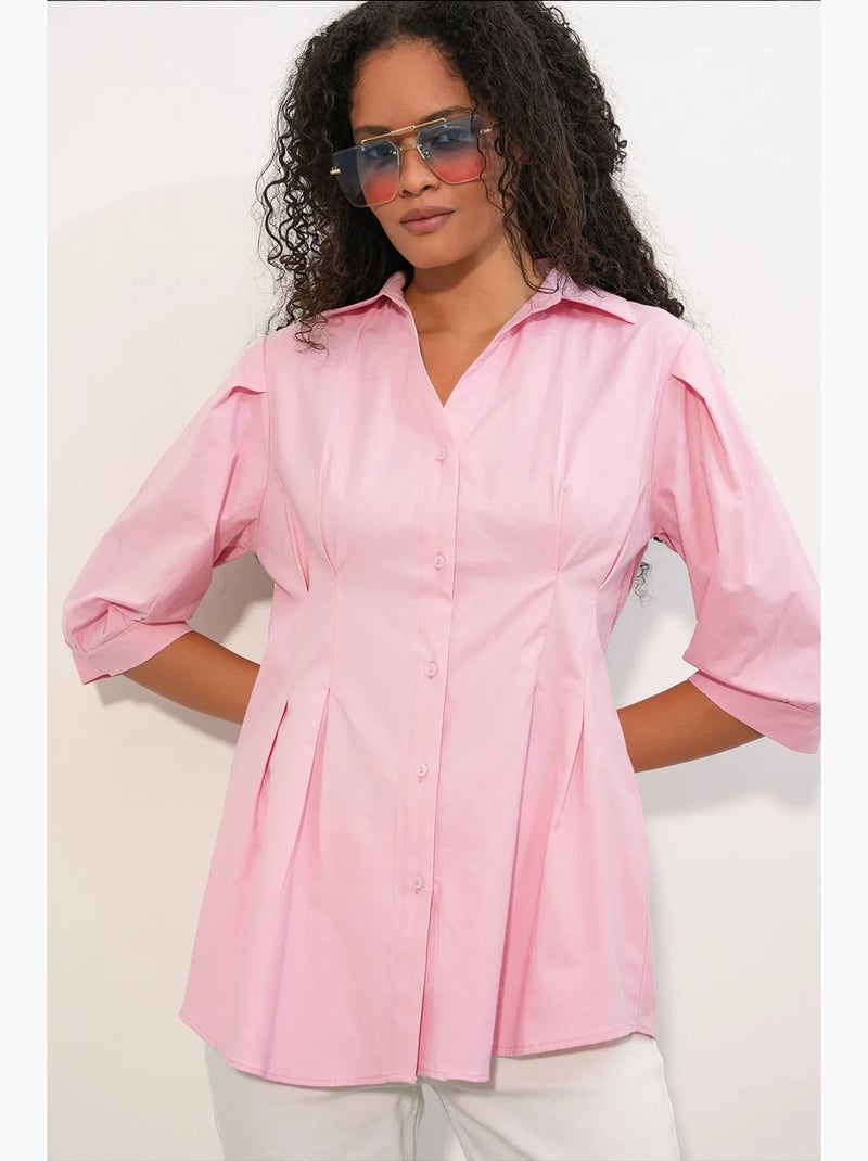 Camisa feminina em mistura de algodão bdart Rosa-claro - Kiabi
