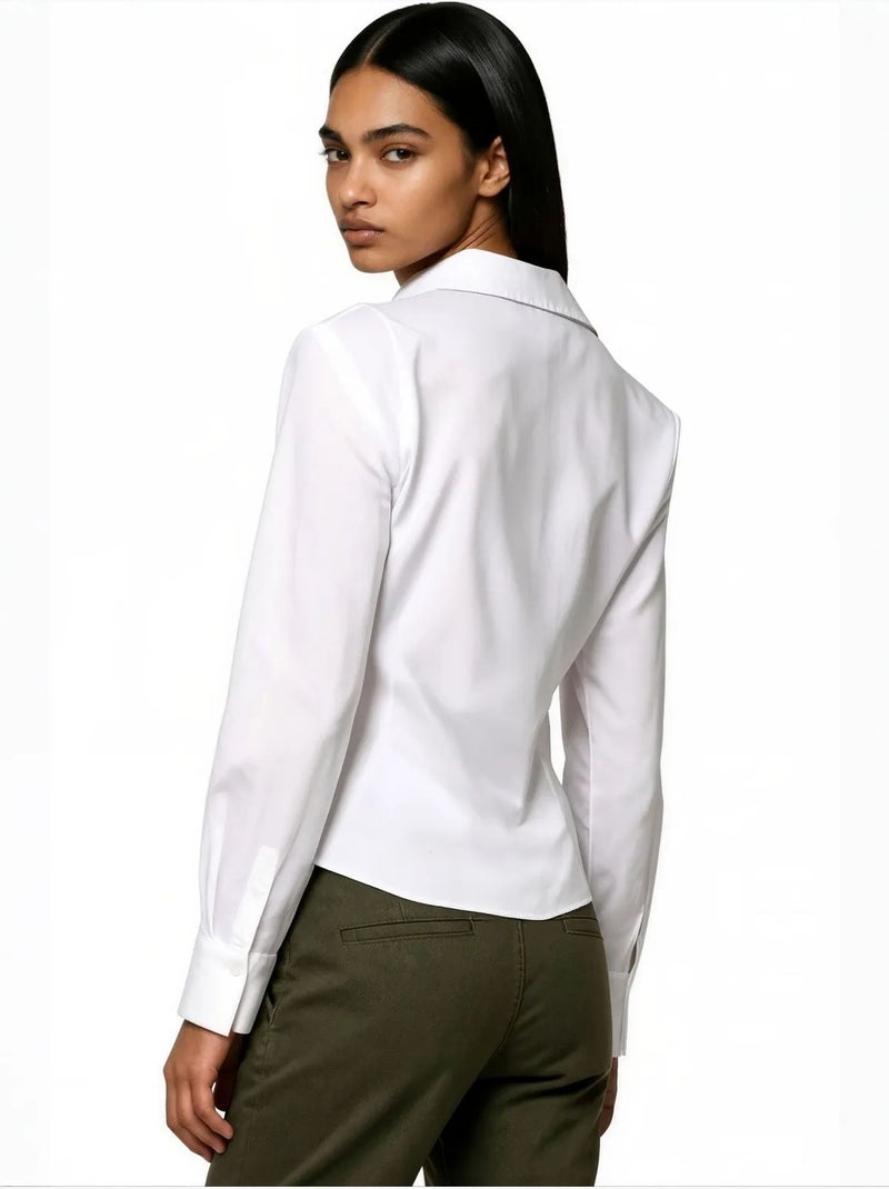 Camisa feminina em mistura de algodão busem Branco - Kiabi