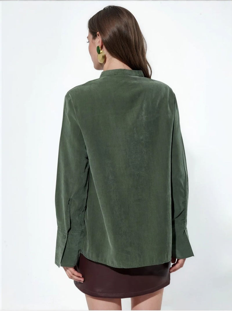 Camisa feminina em mistura de tencel busem Verde - Kiabi