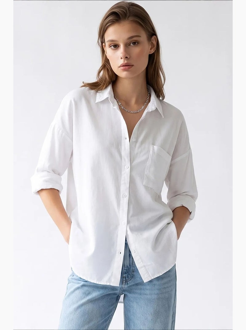 Camisa feminina em tencel mixray Branco - Kiabi