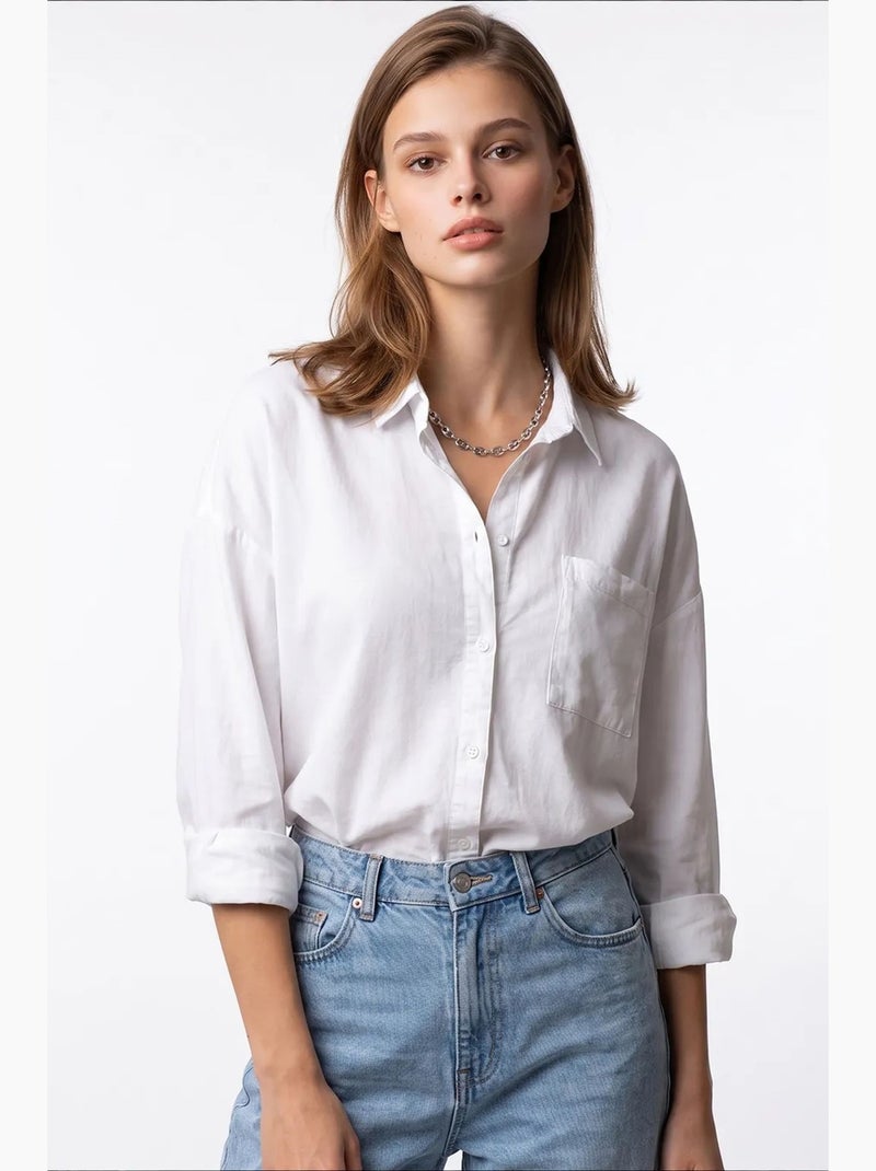 Camisa feminina em tencel mixray Branco - Kiabi