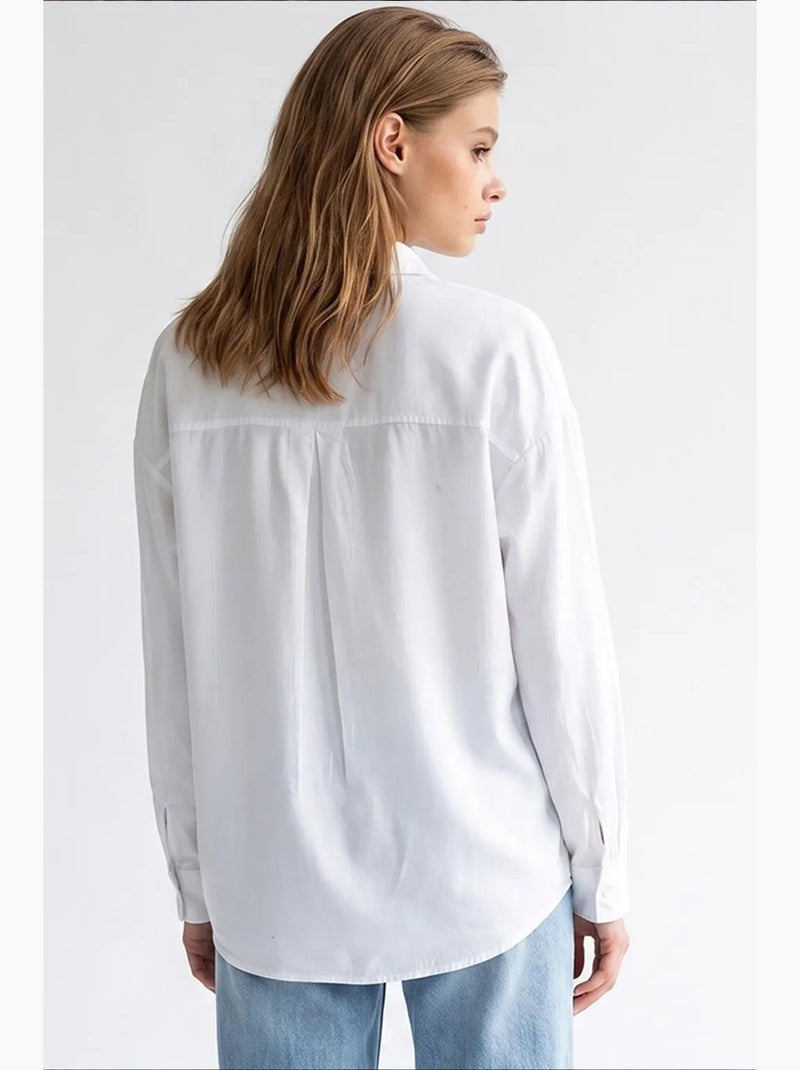 Camisa feminina em tencel mixray Branco - Kiabi