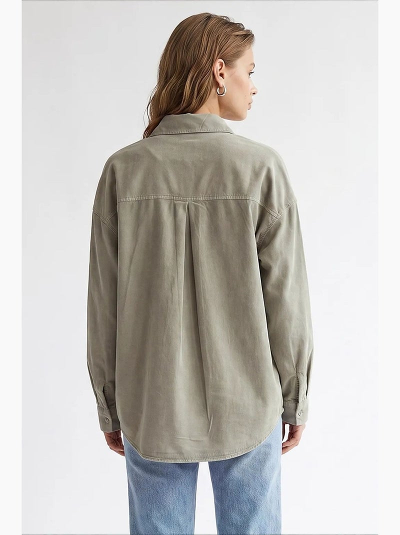 Camisa feminina em tencel mixray Cáqui - Kiabi