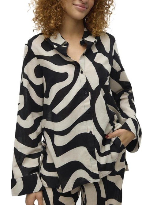 Camisa Feminina Vero Moda Magnete Preta/Bege - Kiabi Camisa Feminina Vero Moda Magnete Preta/Bege - Kiabi