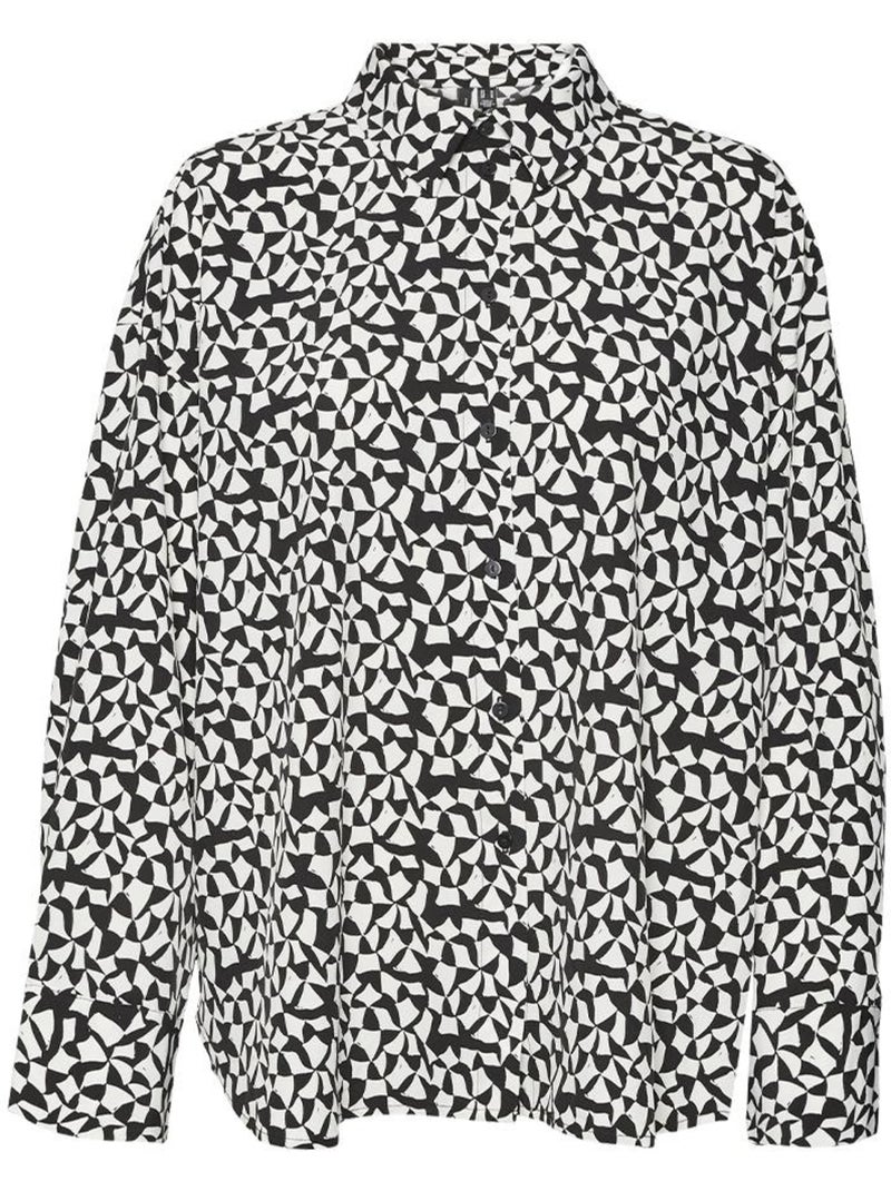 Camisa feminina vero moda meva oya preto/branco Preto - Kiabi