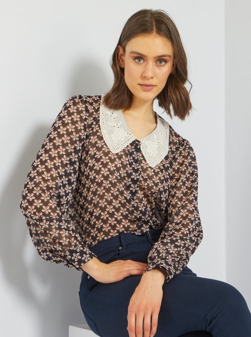 Camisa florida com gola Claudine - Kiabi