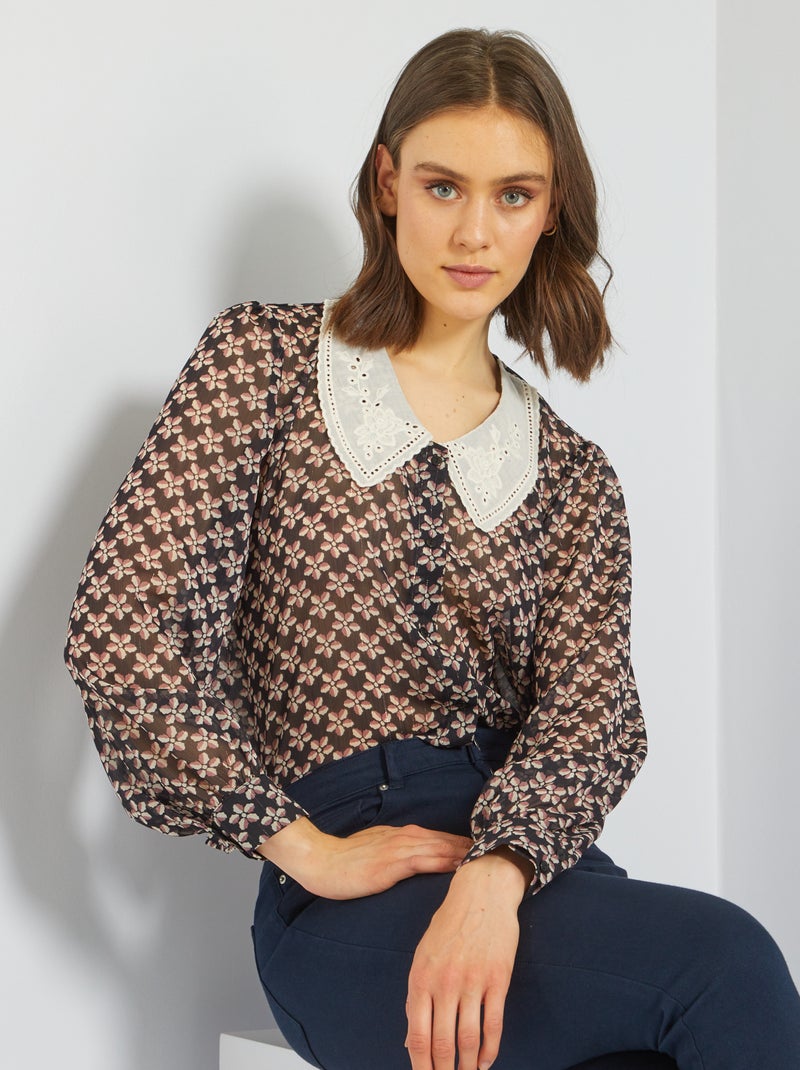 Camisa florida com gola Claudine PRETO - Kiabi