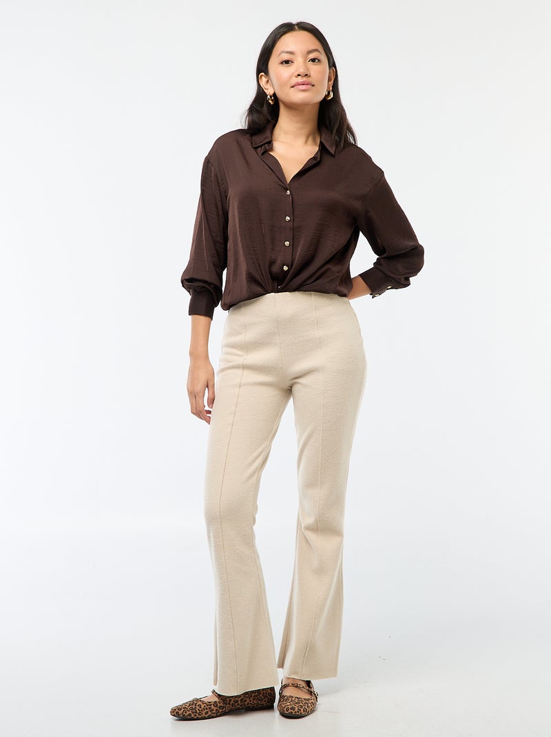 Camisa fluida acetinada com botões dourados Castanho - Kiabi