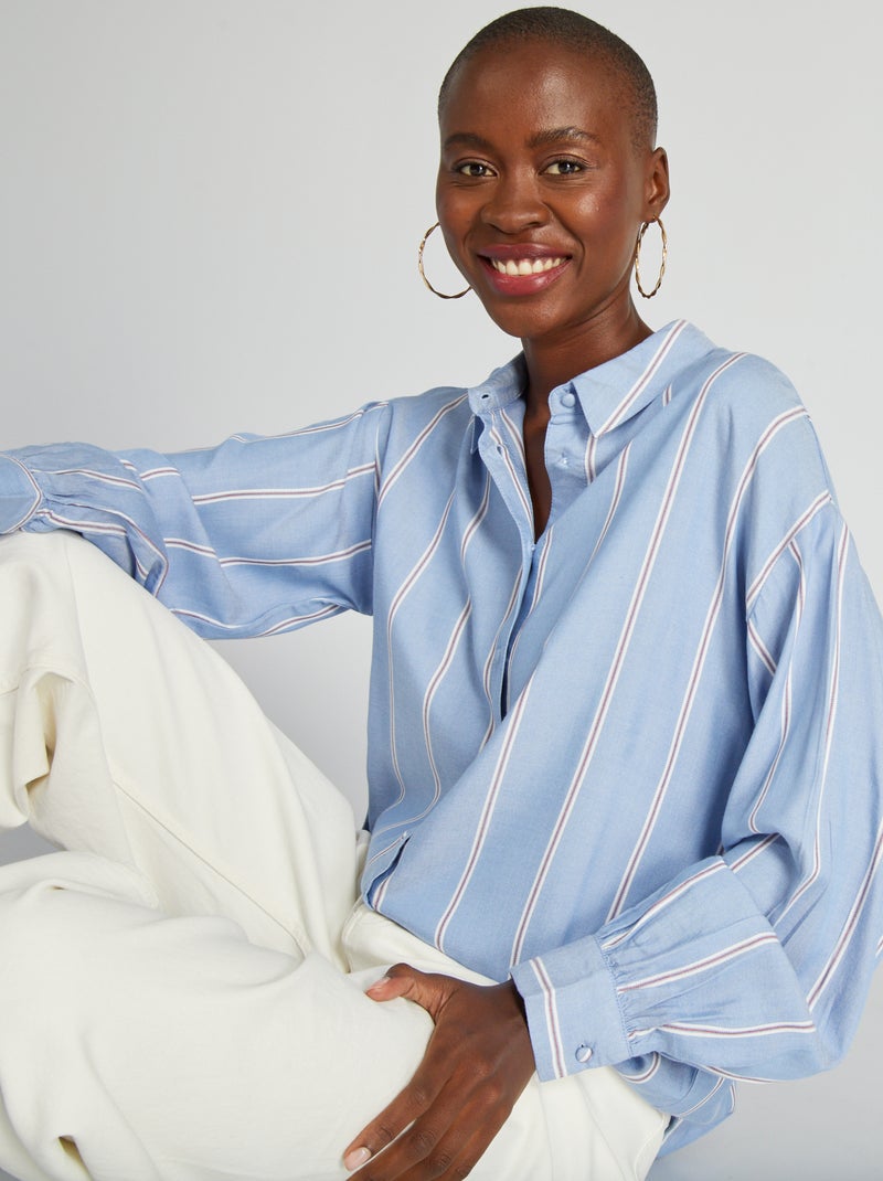 Camisa fluida às riscas AZUL - Kiabi