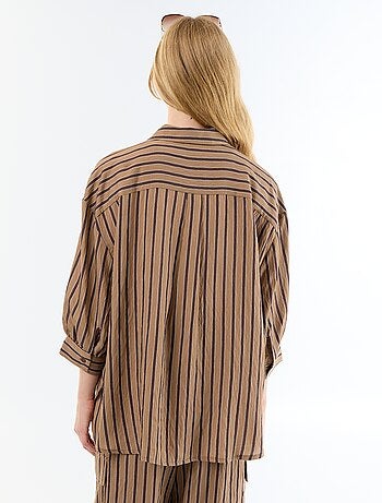 Camisa fluida às riscas com mangas balão