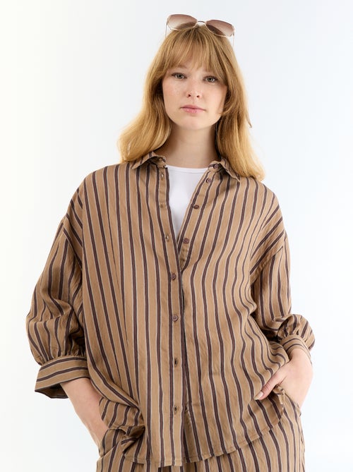 Camisa fluida às riscas com mangas balão - Kiabi