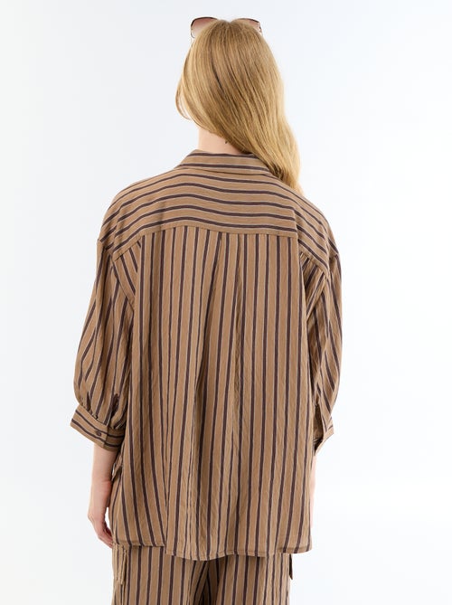 Camisa fluida às riscas com mangas balão - Kiabi