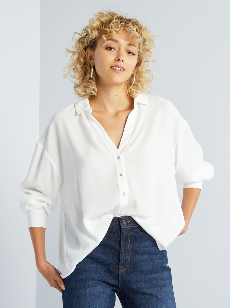 Camisa fluida com colarinho em bico Branco - Kiabi