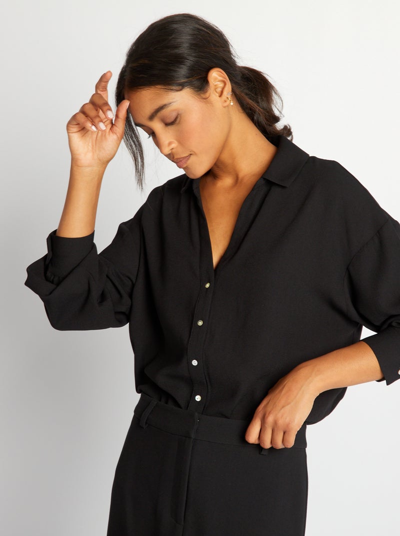 Camisa fluida com colarinho em bico Preto - Kiabi