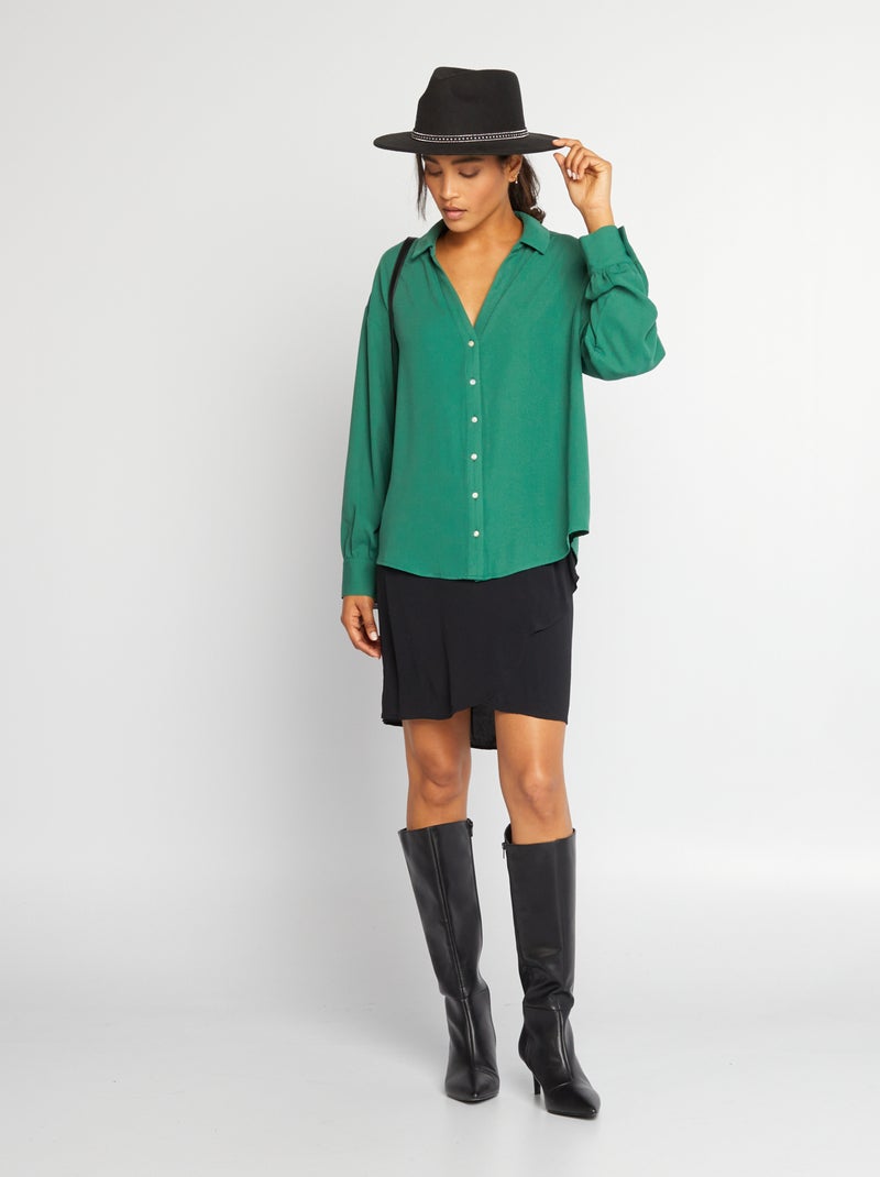 Camisa fluida com colarinho em bico Verde - Kiabi