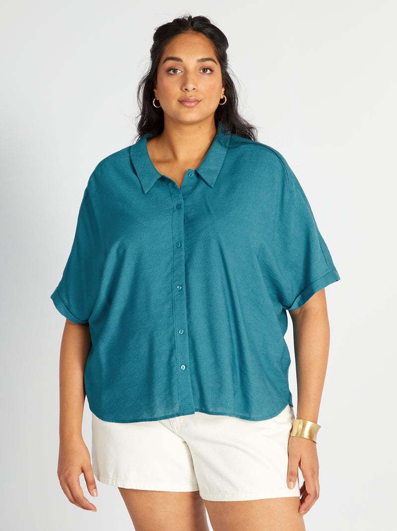 Camisa fluida com colarinho italiano AZUL - Kiabi
