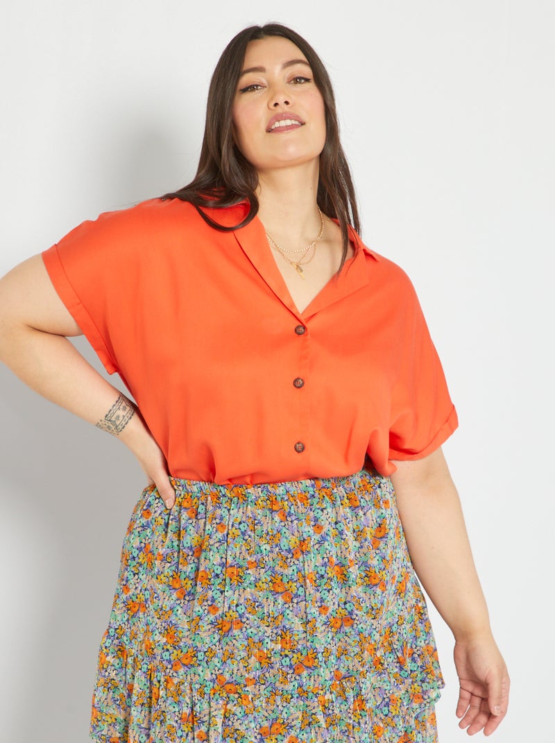 Camisa fluida com colarinho italiano LARANJA - Kiabi