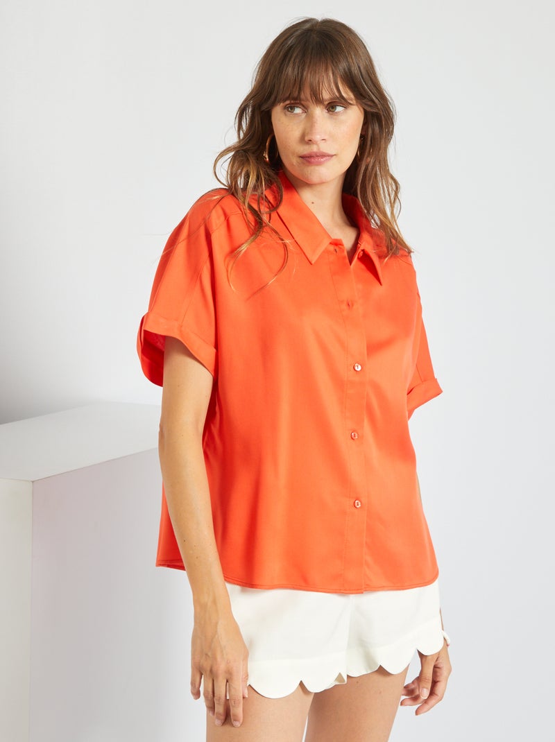 Camisa fluida com colarinho italiano LARANJA - Kiabi
