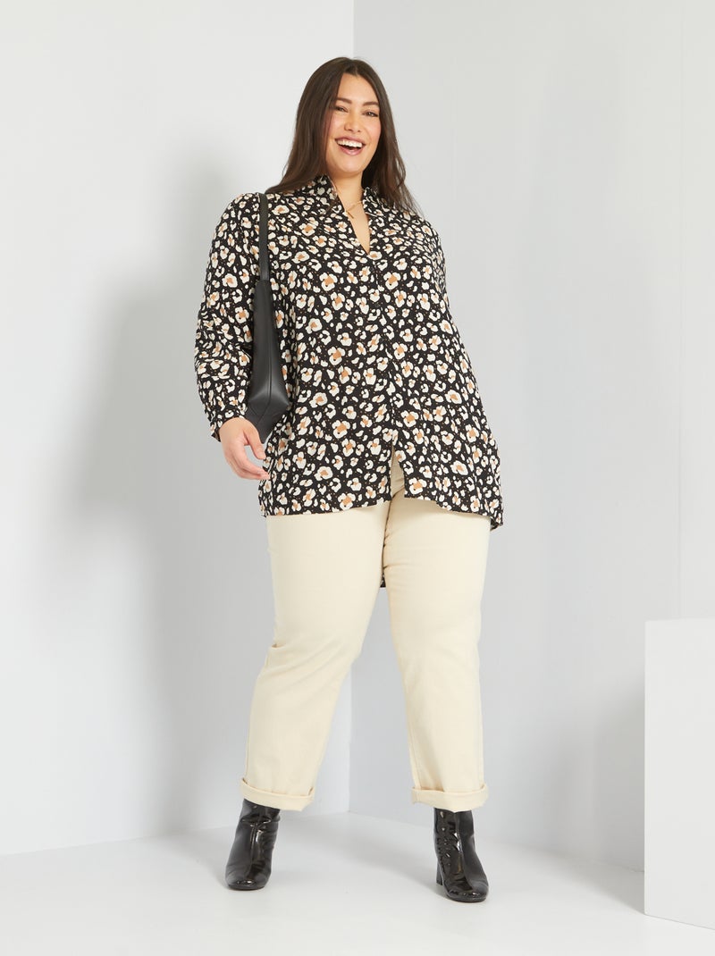 Camisa fluida com colarinho italiano PRETO - Kiabi