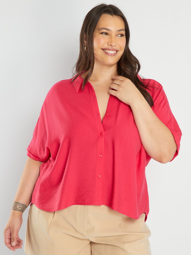 Camisa fluida com colarinho italiano ROSA - Kiabi