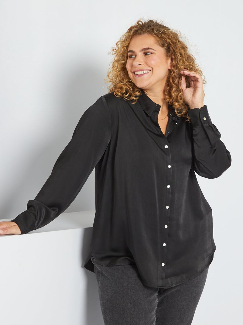 Camisa fluida com estampado all-over Preto - Kiabi
