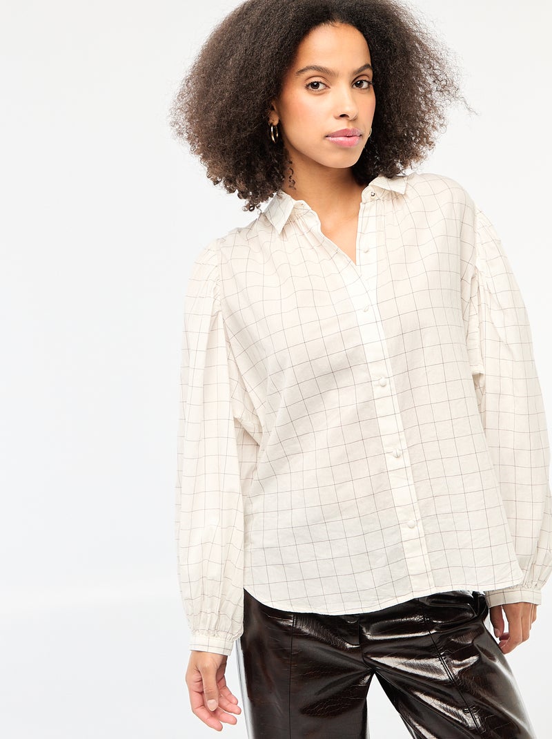 Camisa fluida com estampado de quadrados Branco - Kiabi