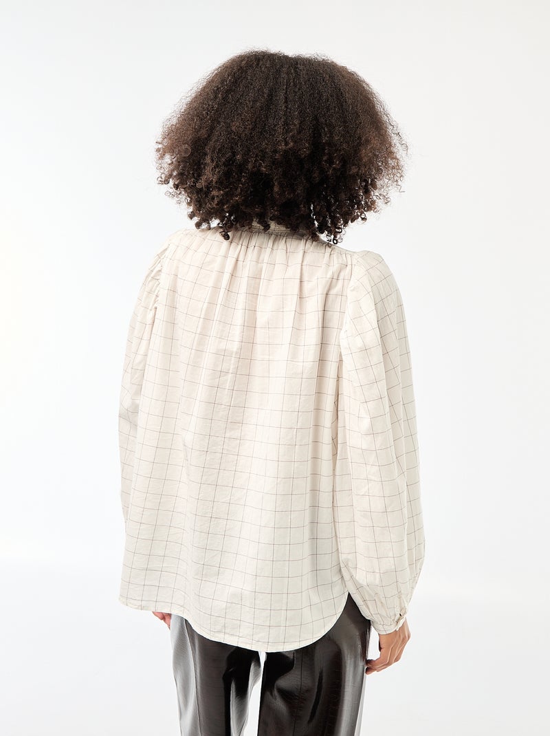 Camisa fluida com estampado de quadrados Branco - Kiabi