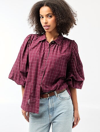 Camisa fluida com estampado de xadrez