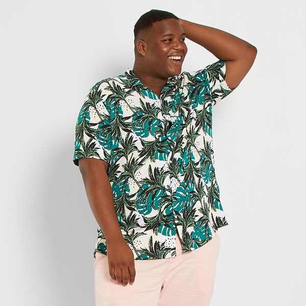 camisa tropical branca