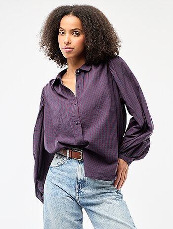 Camisa fluida com estampado de xadrez