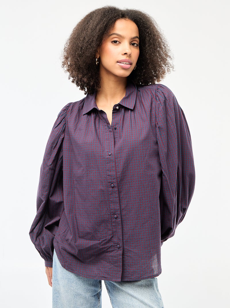 Camisa fluida com estampado vichy Azul - Kiabi