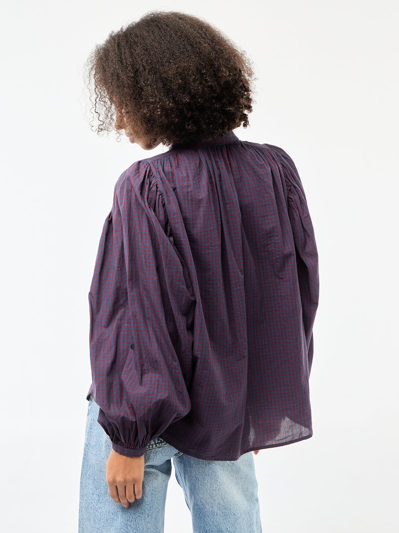 Camisa fluida com estampado vichy Azul - Kiabi