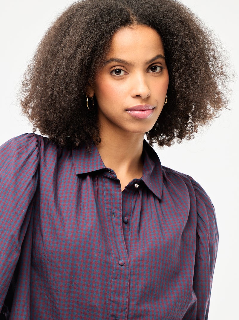 Camisa fluida com estampado vichy Azul - Kiabi