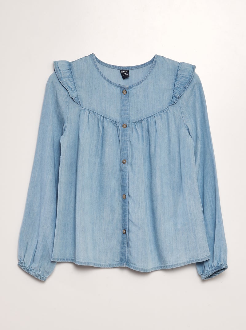Camisa fluida com folhos AZUL - Kiabi