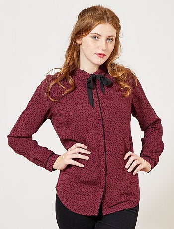 Camisa fluida com gola com laço - Kiabi