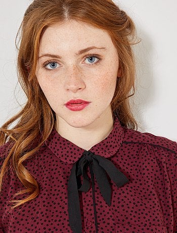 Camisa fluida com gola com laço - Kiabi