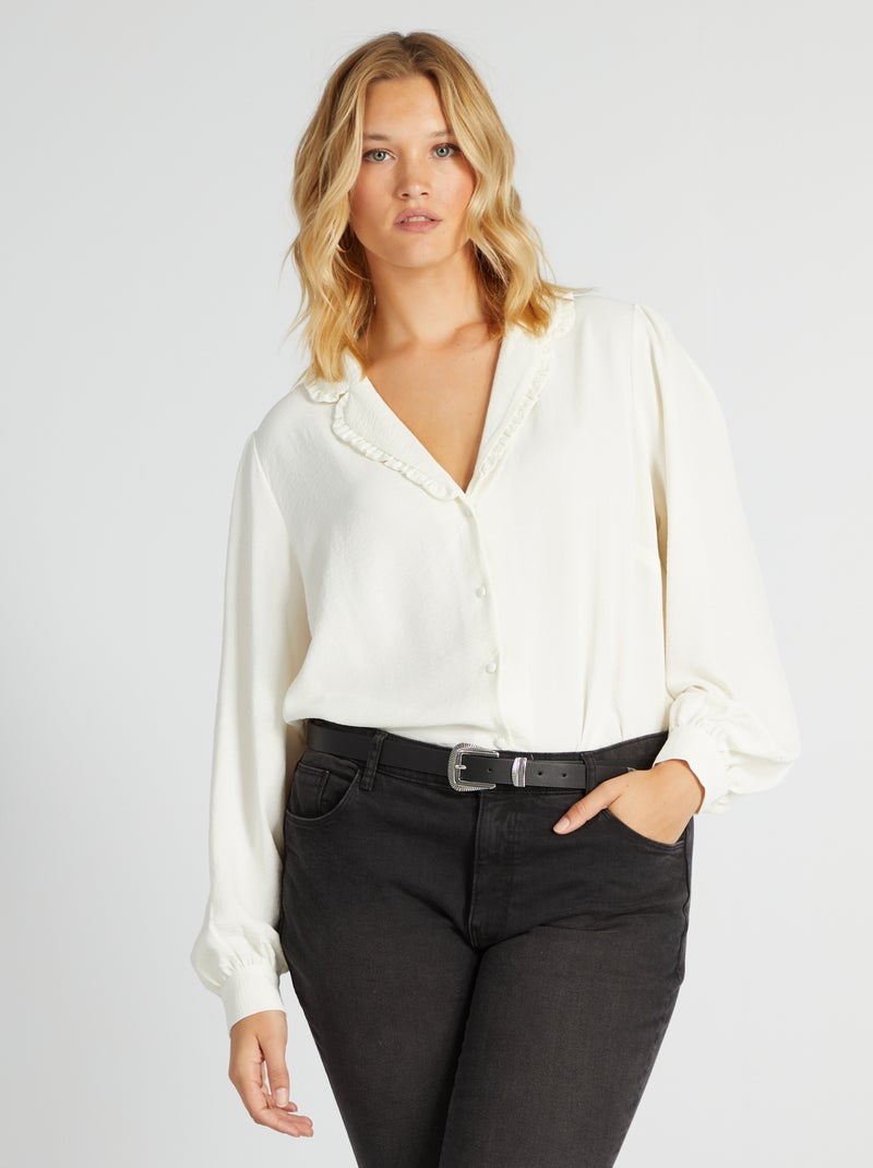 Camisa fluida com gola de alfaiate BRANCO - Kiabi