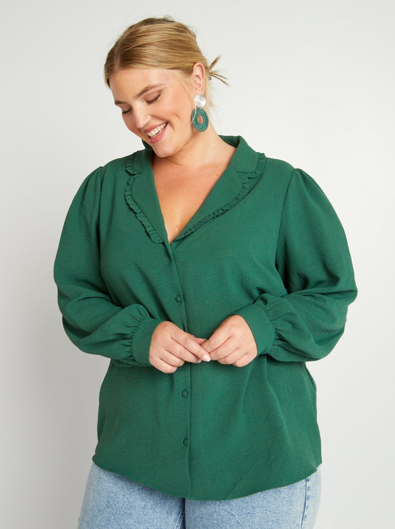 Camisa fluida com gola de alfaiate Verde - Kiabi