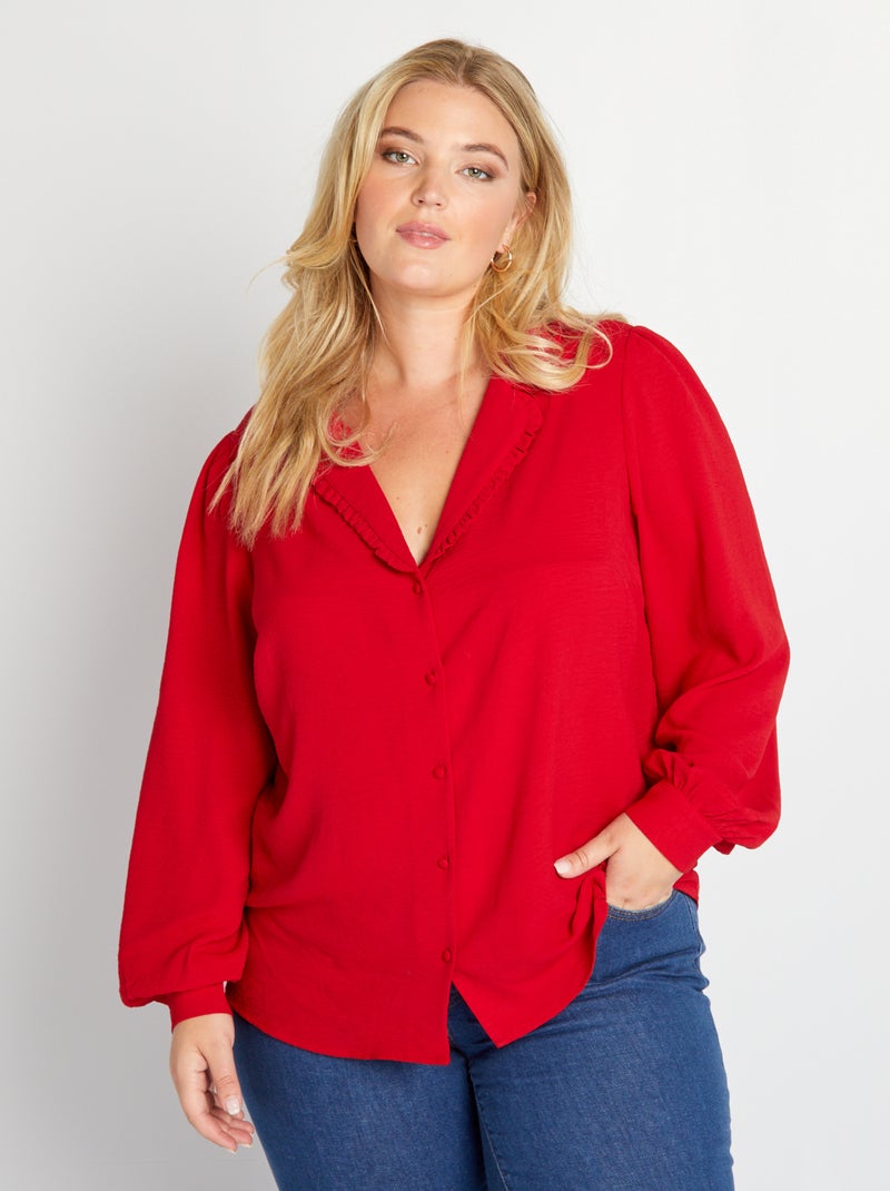 Camisa fluida com gola de alfaiate VERMELHO - Kiabi