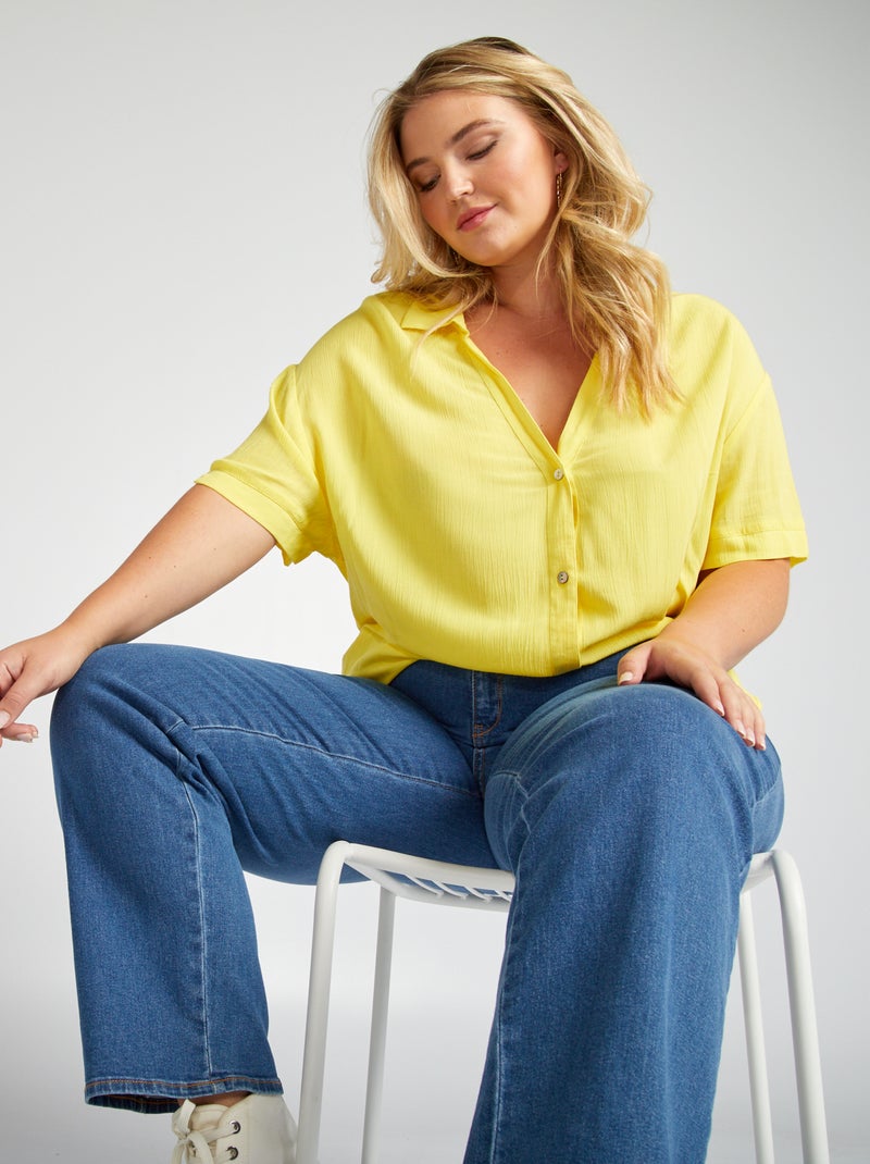 Camisa fluida com gola em bico AZUL - Kiabi